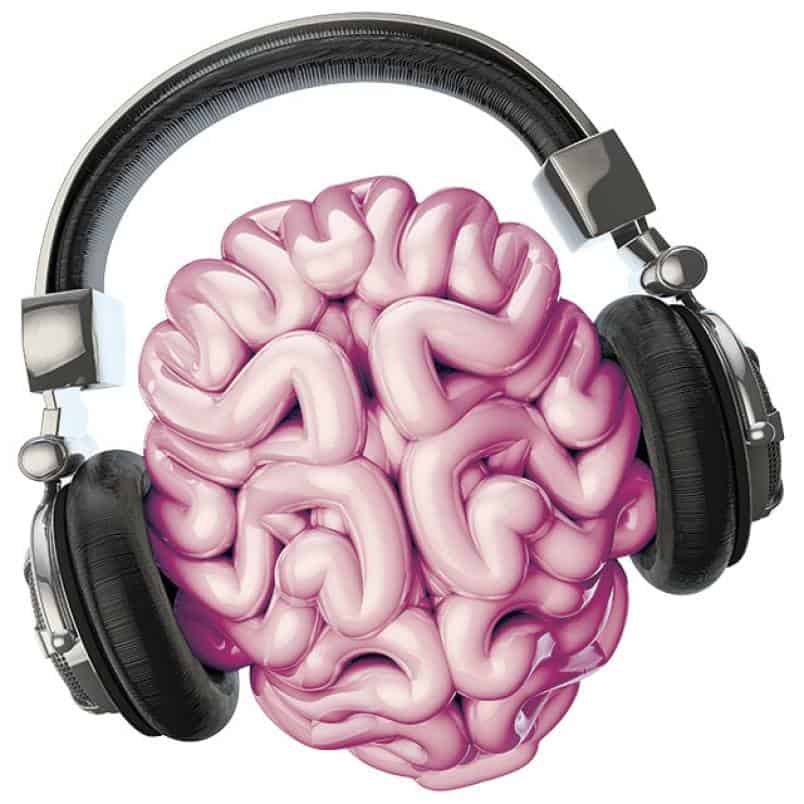 a brain with headphones on it is shown